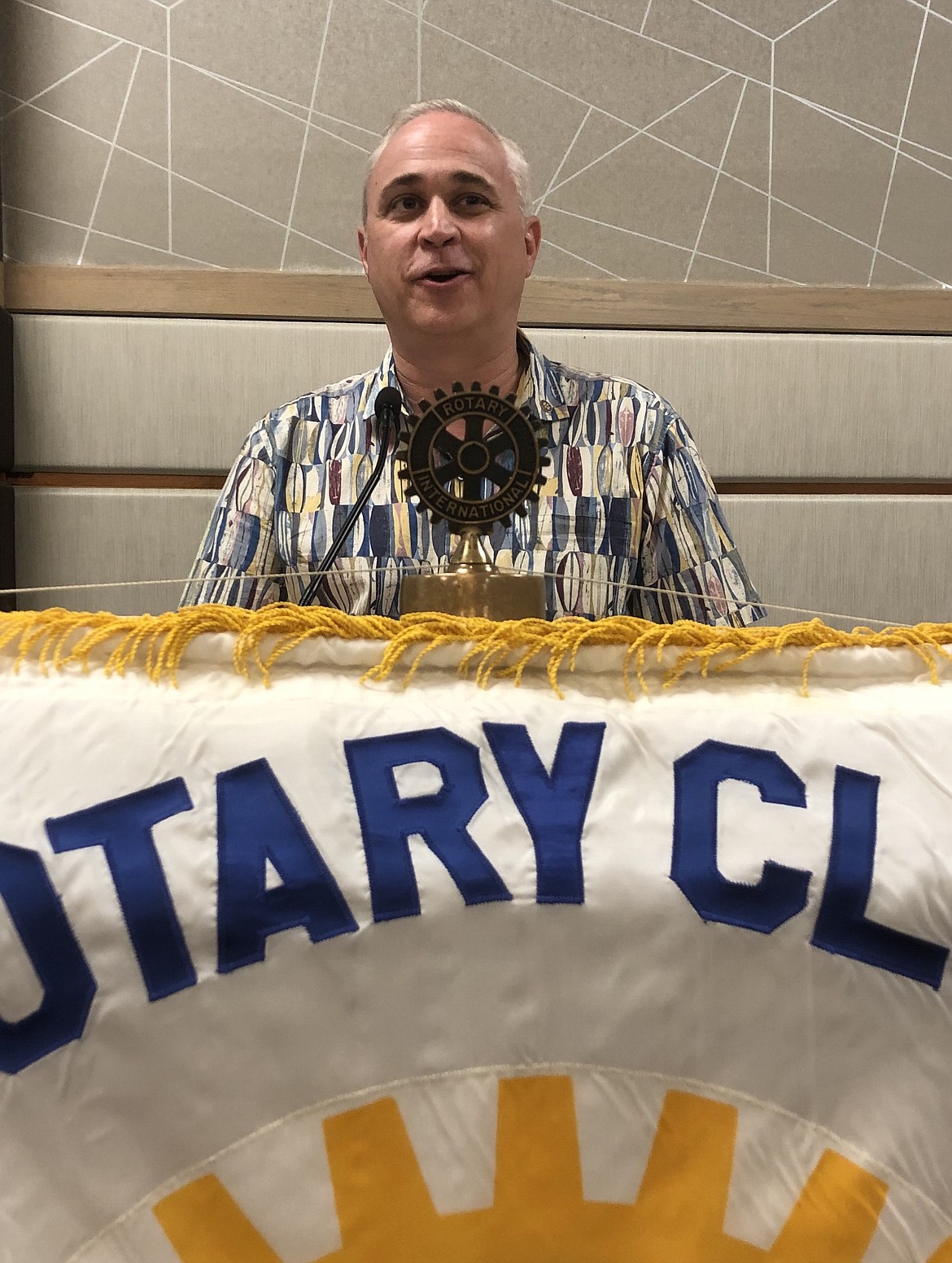 Clint Schroeder shared his Rotary story with a full crowd, July 9. Having traveled to 19 countries with the Rotary Club, Schroeder talked about the club's humanitarian work.