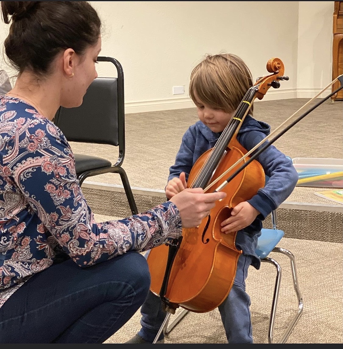 Bianca d'Avila Do Prado instructs a young student at the Suzuki String Academy in Sandpoint.