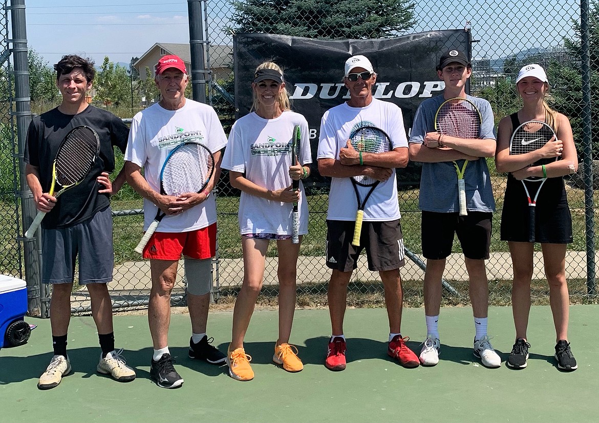 From left: Kevin Kirby (four-time 4A Region 1 singles champion), Steve Kirby, Cici Rickert (former University of Minnesota tennis star), Kent Anderson, Josh Embree (team captain on the 2021 SHS team) and Khloe Kyllonen (2017 state champion) were the coaches on day one of the camp.