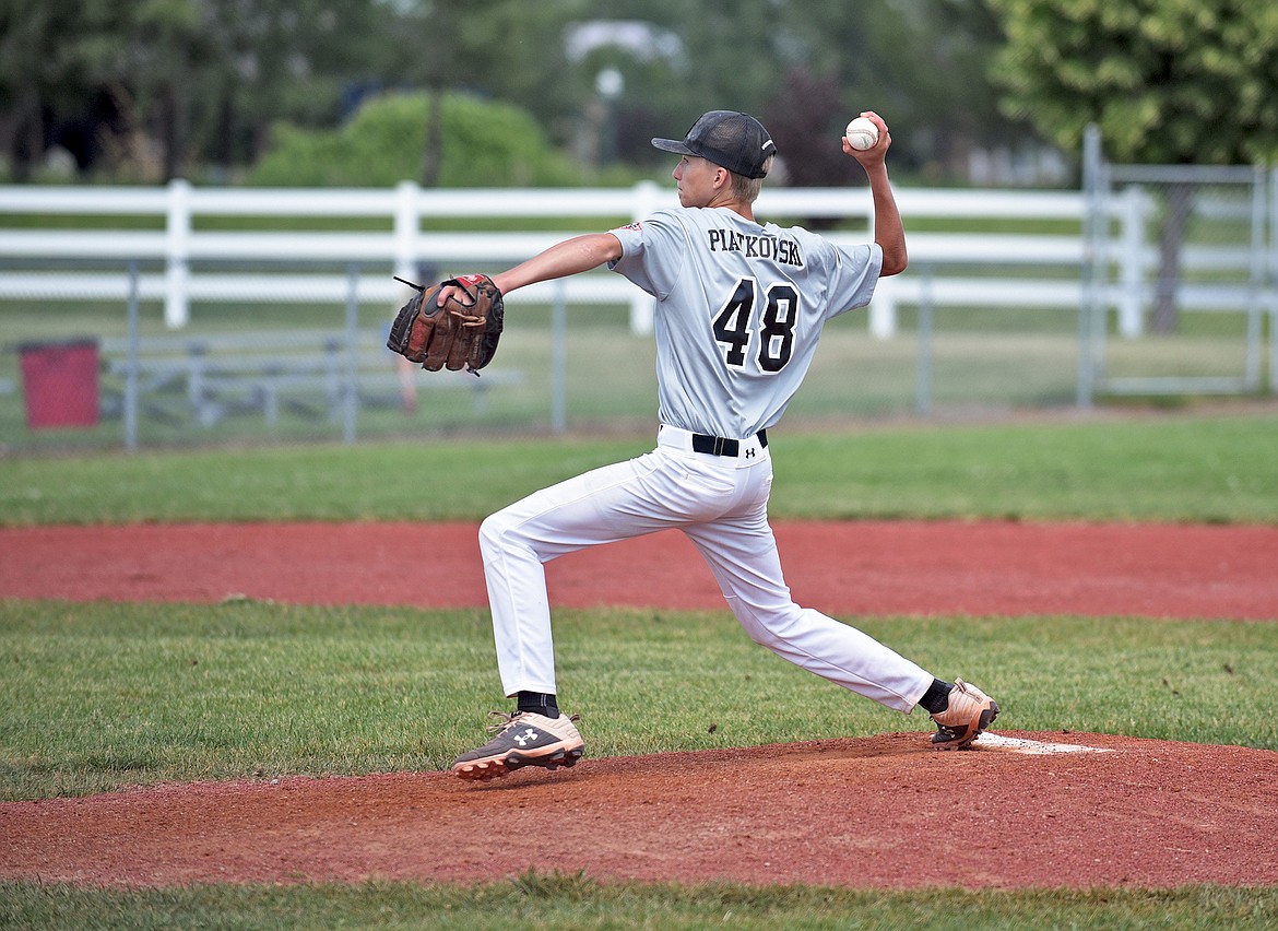 Whitefish's Talus Piatowski pitches in a baseball game Friday against Mission during the Cal Ripken 12U Montana State Tournament in Whitefish. (Whitney England/Whitefish Pilot)