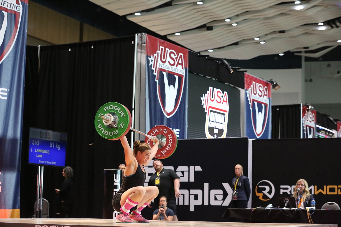 Courtesy photo
Lana Lawrence of Coeur d'Alene competes at the recent USA Weightlifting Nationals in Detroit.