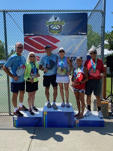 Courtesy photo
Podium finishers in the mixed doubles 3.0, age 50-69 division at last week's Coeur d'Alene Classic pickleball tournament are, from left, Jack Biersdorf and Candi Pariseau, second place; Mike Jianuzzi and Suzi Jianuzzi, first place; and Carol Brennecke and David Shahrabani, third place.