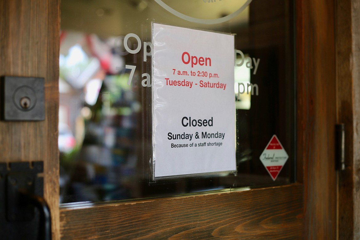 The Pocketstone Cafe is closed Sunday and Mondays due to a lack of staff, according to a sign on their front door. 
Mackenzie Reiss/Bigfork Eagle