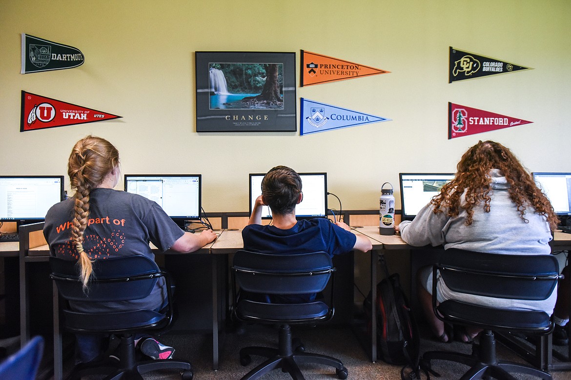 Students work at computers inside a social studies and business lab during Kalispell Public Schools' summer school program at Glacier High School in this July 13, 2021, file photo. (Casey Kreider/Daily Inter Lake)