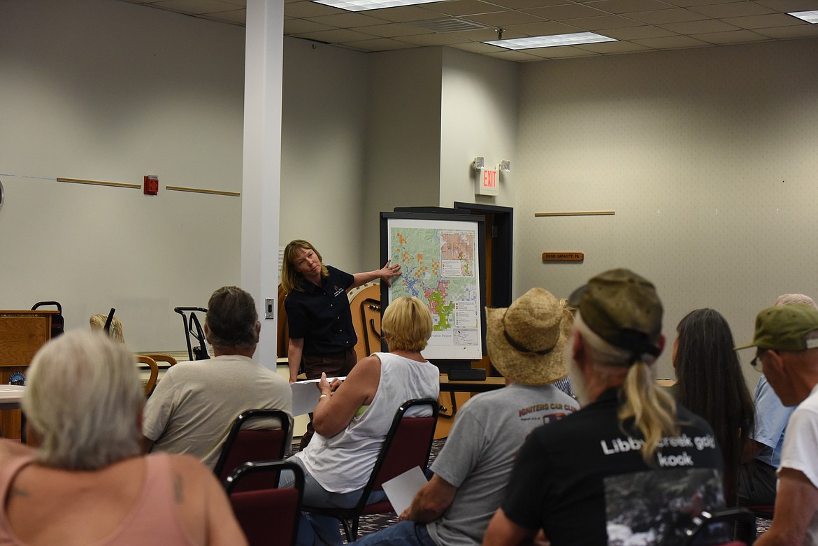 Kris Tempel of Montana Fish, Wildlife and Parks takes resident questions during a public hearing on a proposed conservation easement in Libby on July 14. (Derrick Perkins/The Western News)