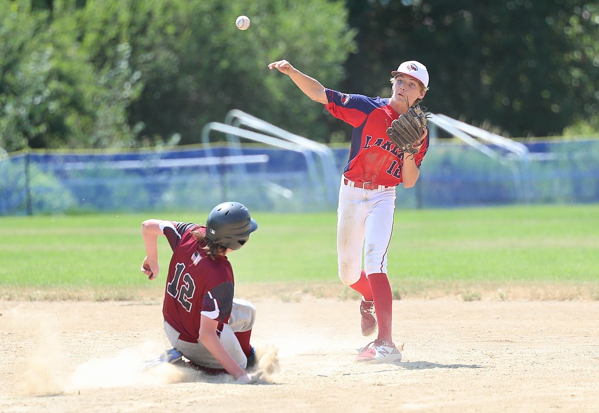 Brady Newhart throws to first base to complete a double play on Friday.