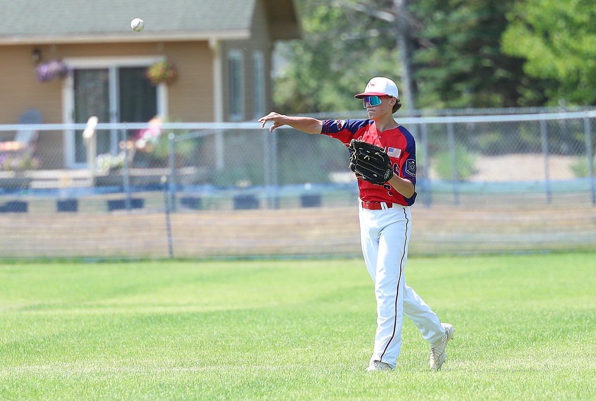 Tyson Troudt makes a throw from the outfield on Friday.