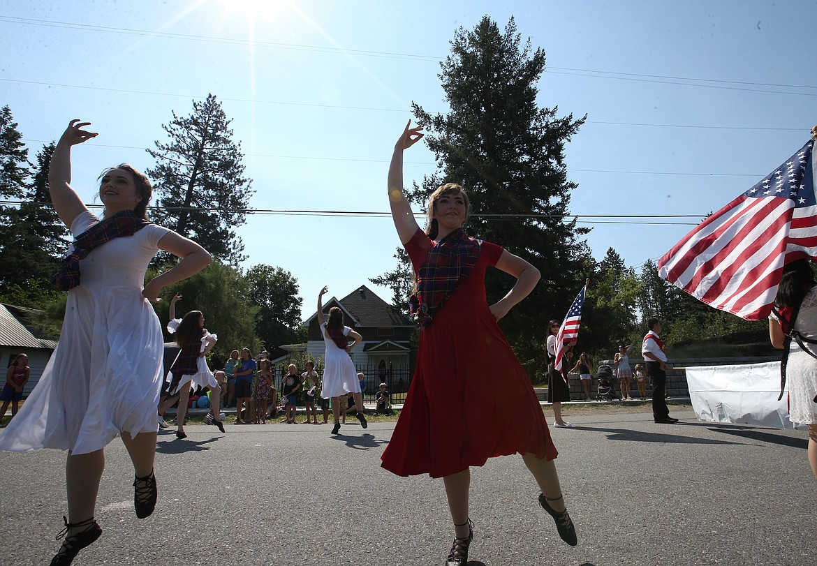 Accompanying the full bagpipe band, the Albeni Falls dancers performed at the Rathdrum Days parade Saturday