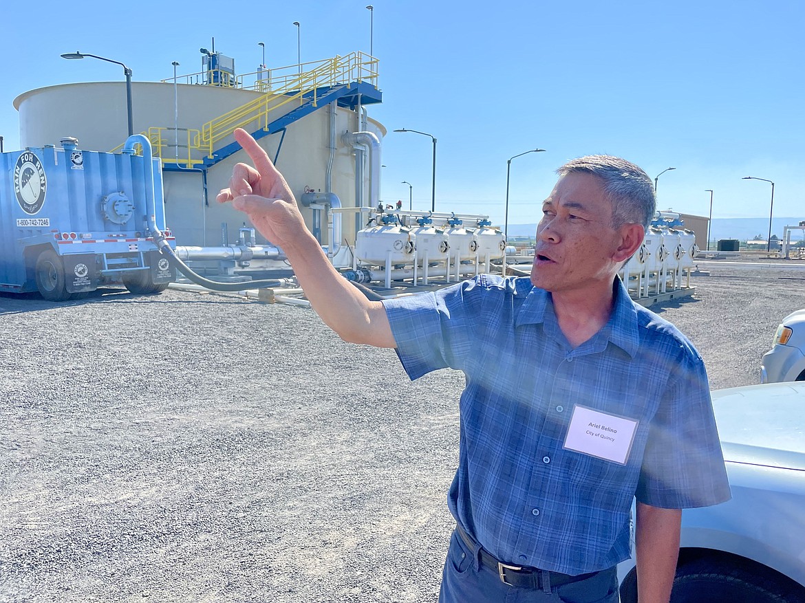 Quincy City Ariel Belino showing off a portion of the Quincy Wastewater Reuse Utility (QWRU).