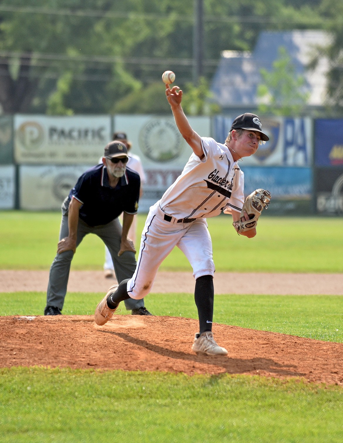 Twins pitcher Hayden Meehan delivers a pitch after entering the game in the fifth inning against Missoula on Wednesday, July 14 in Whitefish. (Whitney England/Whitefish Pilot)