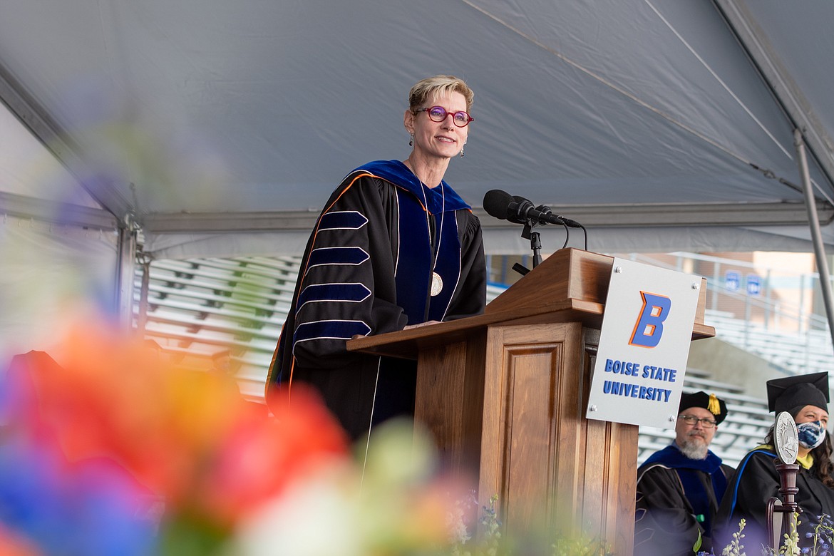 Boise State University President Marlene Tromp addressed graduates at the 2020 commencement ceremony. Photo courtesy BSU.