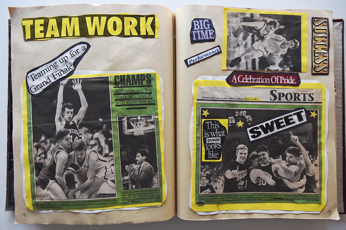 Pages from the scrapbook kept by Whitefish Bulldog Pat Gulick’s family — dedicated to the 1990-91 State A championship — are shown. (Casey Kreider/Daily Inter Lake)