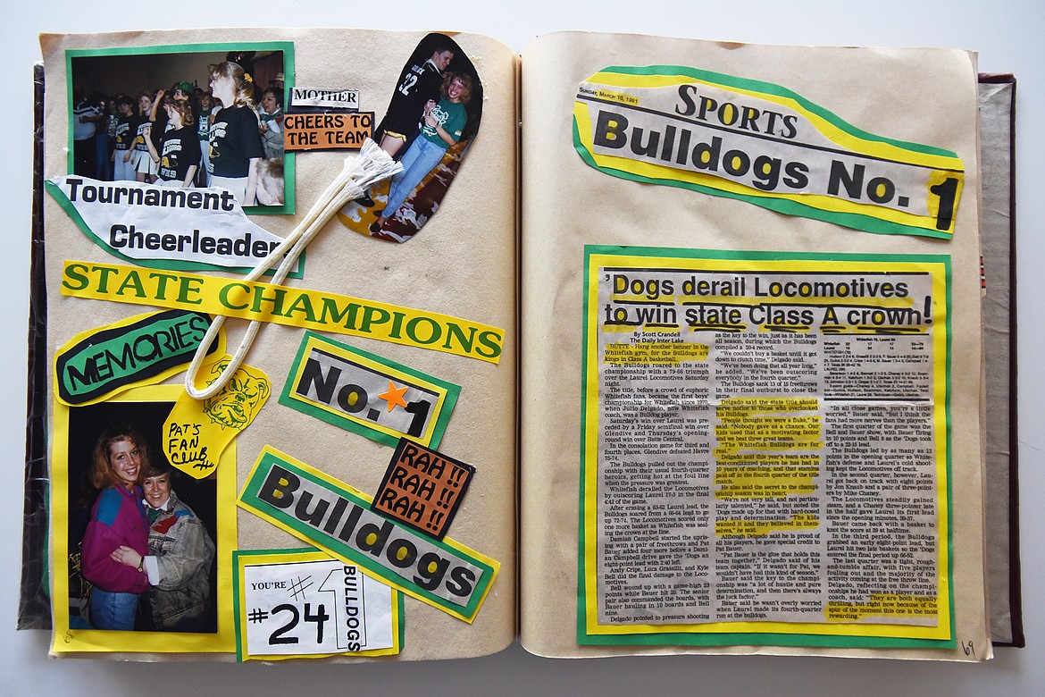A piece of the netting from the 1990-91 State A championship is taped to a scrapbook kept by Whitefish Bulldog Pat Gulick’s family. (Casey Kreider/Daily Inter Lake)