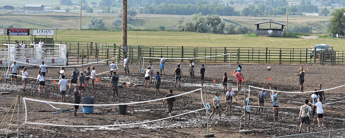 The 2021 Bump, Set, Splat! mud volleyball tournament at the Polson Fairgrounds. (Scot Heisel/Lake County Leader)