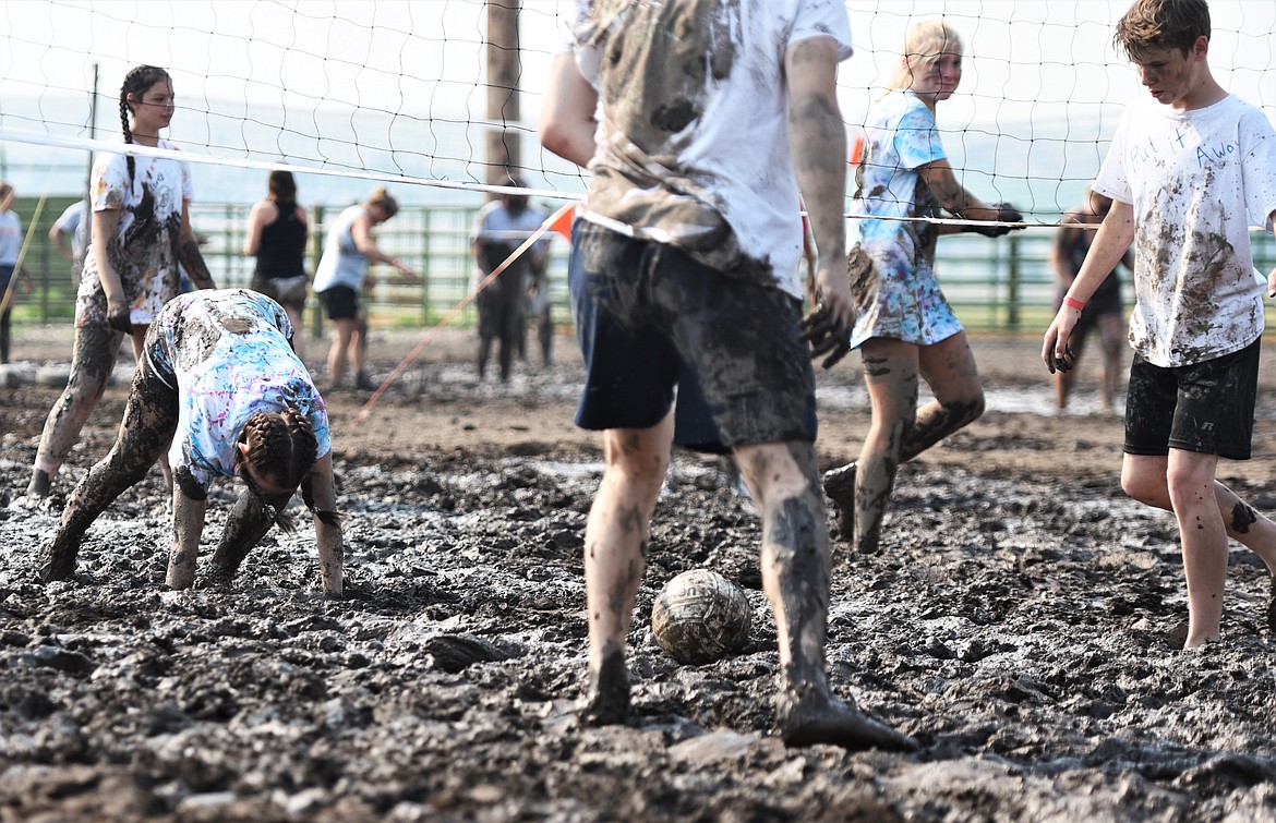 The 2021 Bump, Set, Splat! mud volleyball tournament at the Polson Fairgrounds. (Scot Heisel/Lake County Leader)