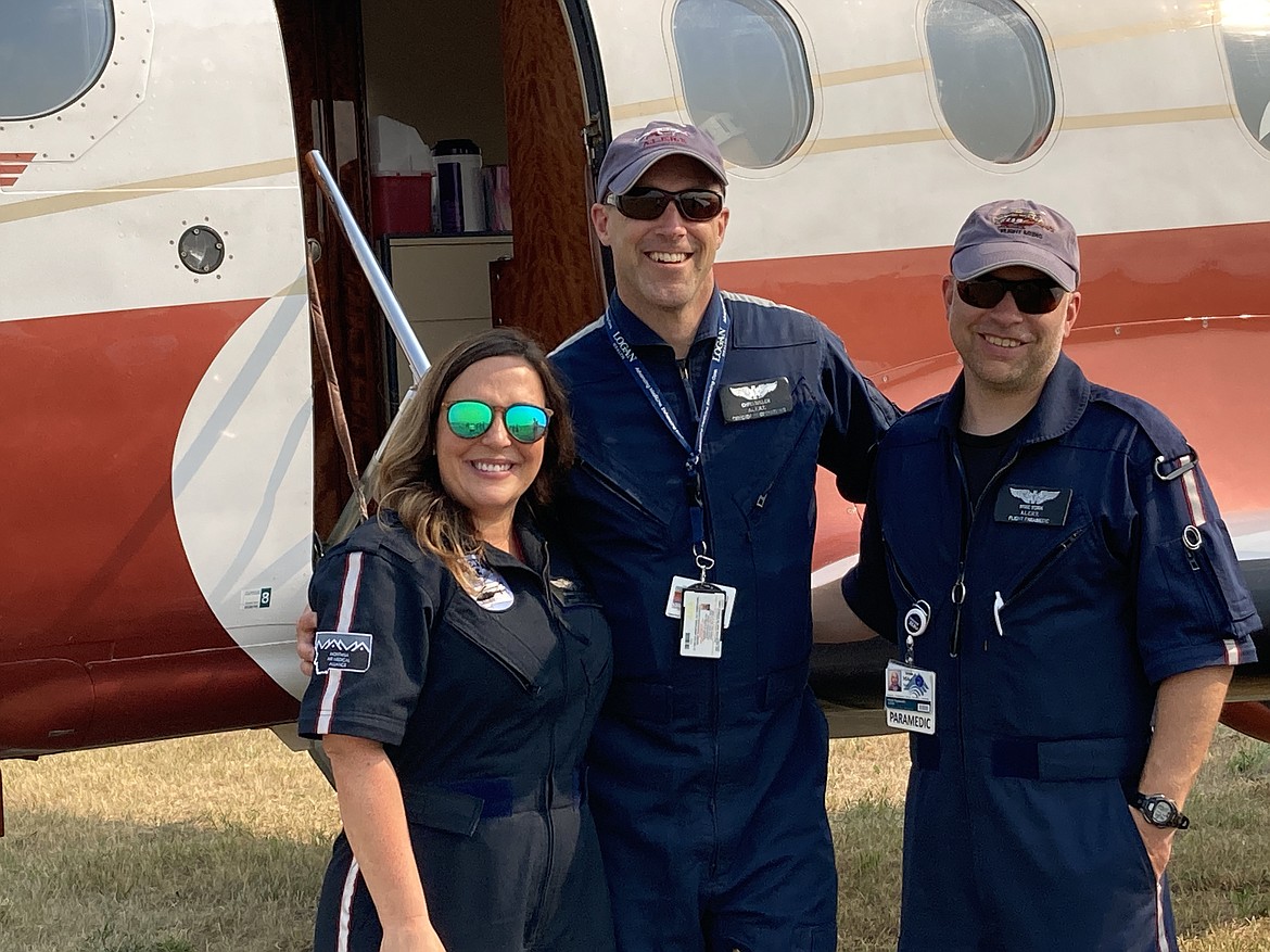 The A.L.E.R.T. Air Ambulance crew from Kalispell's Logan Health gave tours of their aircraft at the Good Old Days fly-in. (Carolyn Hidy/Lake County Leader)