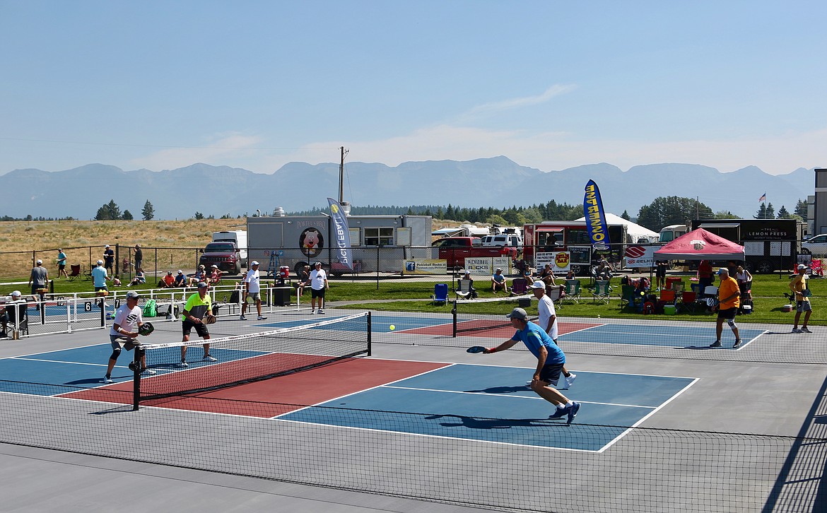 Pickleball players face off on the outdoor courts at the Jewel Basin Center during the 2021 Crown of the Continent Pickleball Tournament on Friday, July 16. 
Mackenzie Reiss/Bigfork Eagle