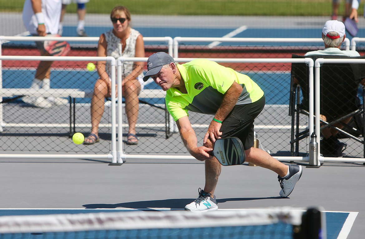 A player races to hit the ball during the 2021 Crown of the Continent Pickleball Tournament on Friday, July 16. 
Mackenzie Reiss/Bigfork Eagle