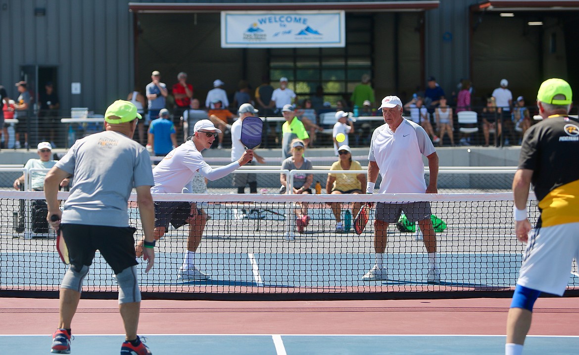 Pickleball players face off on the outdoor courts at the Jewel Basin Center during the 2021 Crown of the Continent Pickleball Tournament on Friday, July 16. 
Mackenzie Reiss/Bigfork Eagle