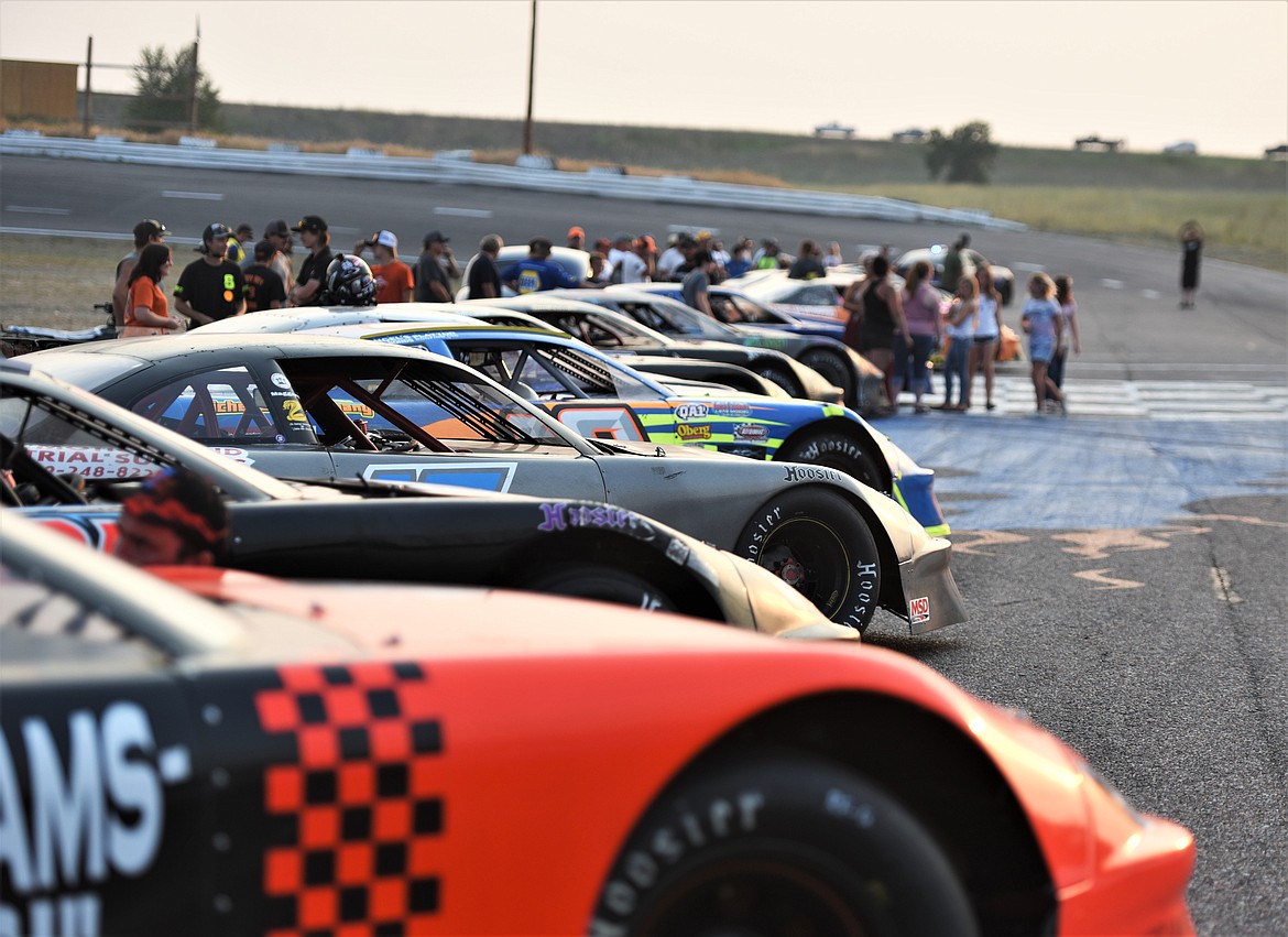 The cars were all lined up facing the grandstands prior to the race. (Scot Heisel/Lake County Leader)