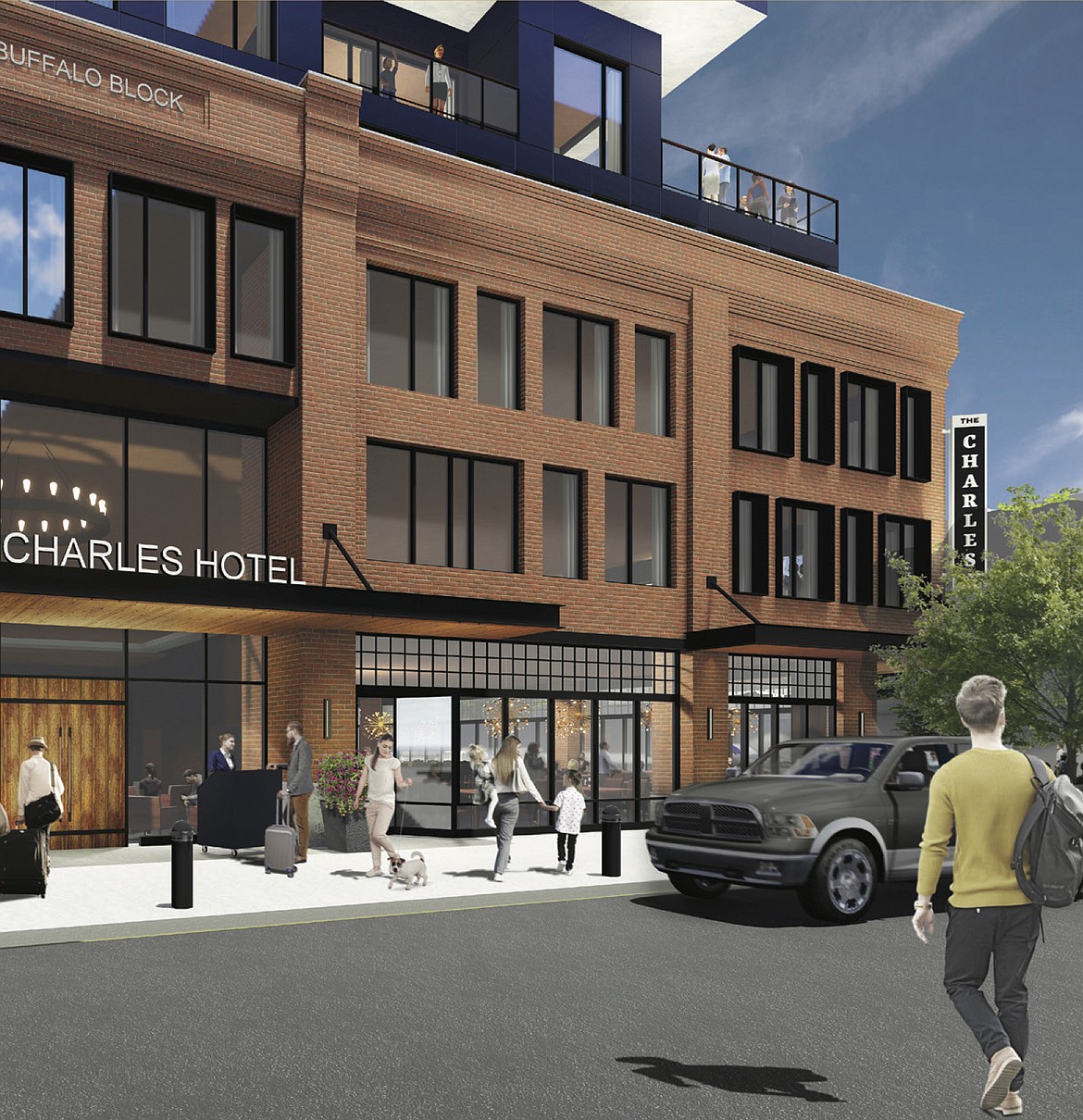 An artist's rendering shows the proposed Charles Hotel on Kalispell's Main Street. (Courtesy of A&E Design)