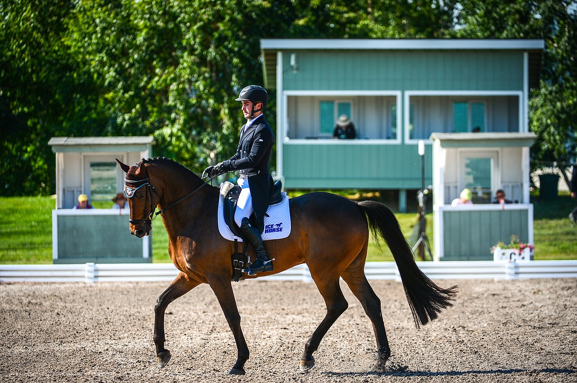 Tommy Greengard rides Joshuay MBF during CCI2*-Long dressage at The Event at Rebecca Farm on Thursday, July 22. (Casey Kreider/Daily Inter Lake)