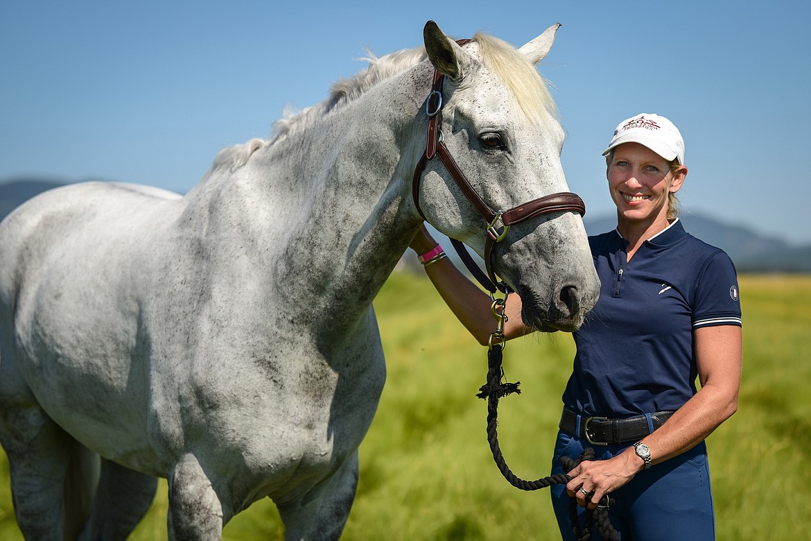 Elisabeth Halliday-Sharp with Cooley Quicksilver, who is owned by the Monster Partnership, during The Event at Rebecca Farm on Thursday, July 22. (Casey Kreider/Daily Inter Lake)