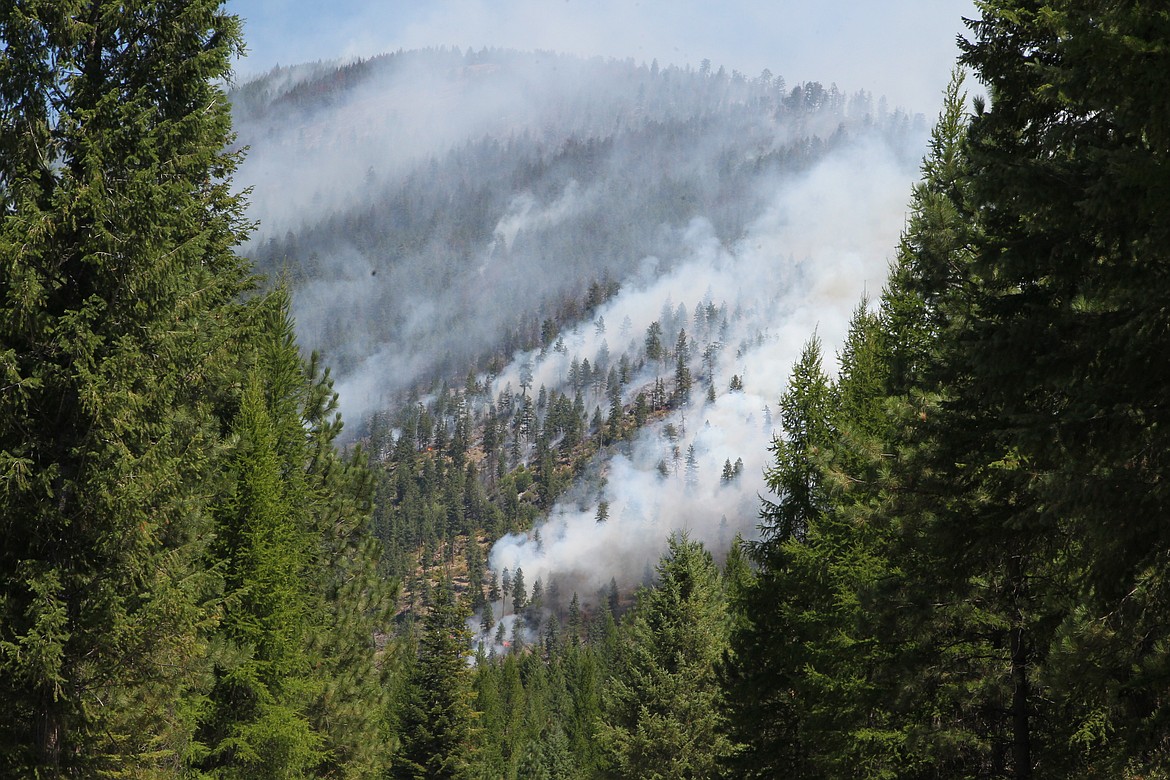 Smoke rises from the South Yaak Mountain Fire on July 22. Officials consolidated oversight of the fire with the Burnt Peak Fire this week. (Will Langhorne/The Western News)