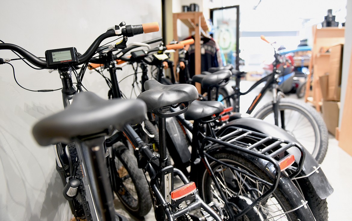 Electric bikes are available for rent inside Whitefish Outfitter's new Central Avenue store. (Whitney England/Whitefish Pilot)