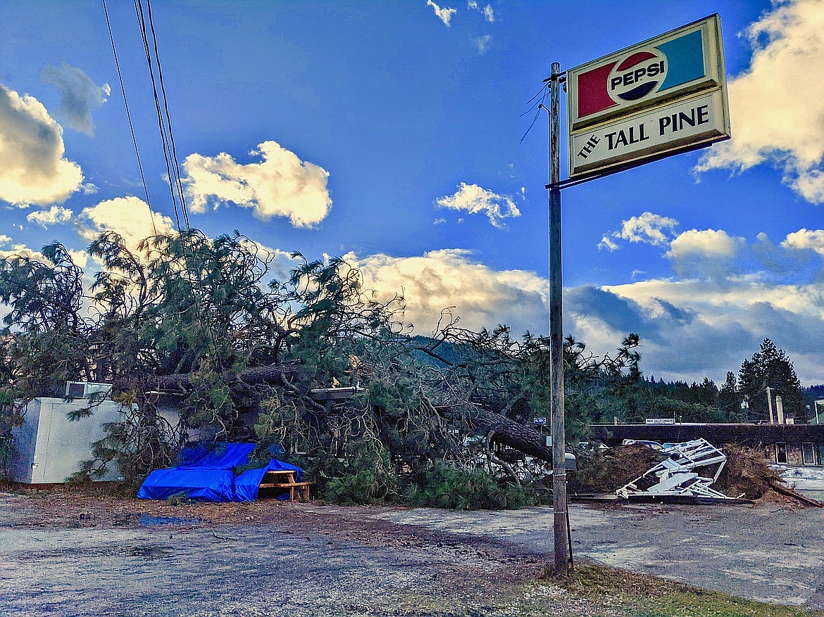 The eatery's namesake tall pine lays on top of it in Pinehurst following the January windstorm. Pinehurst was arguably the most affected Silver Valley city of them all, with emergency crews responding to several incidents similar to this one.