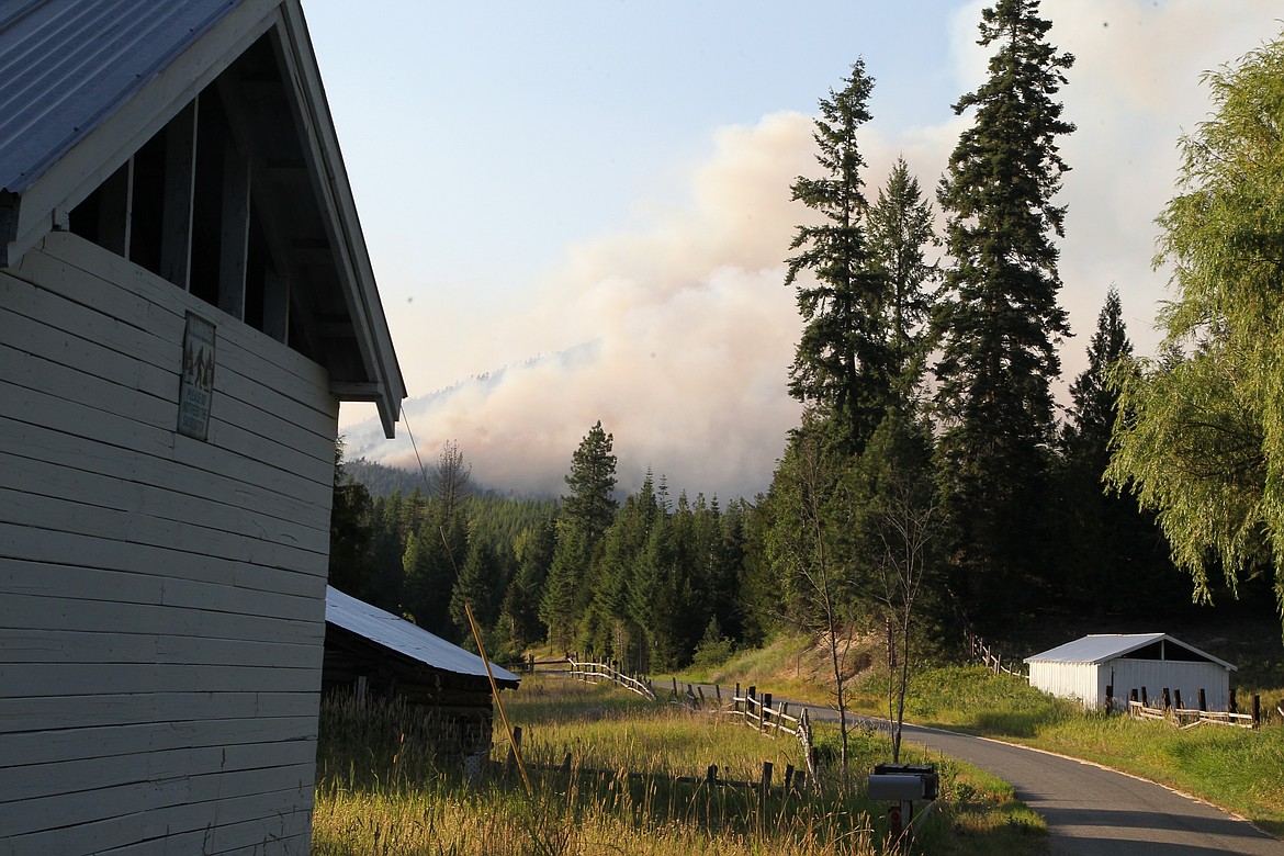 Smoke rises from the South Yaak Fire July 23. U.S. Forest Service officials confirmed that Lincoln County Sheriff's  deputies had begun evacuation for residents living along Kilbrennan Lake Road. (Will Langhorne/The Western News)