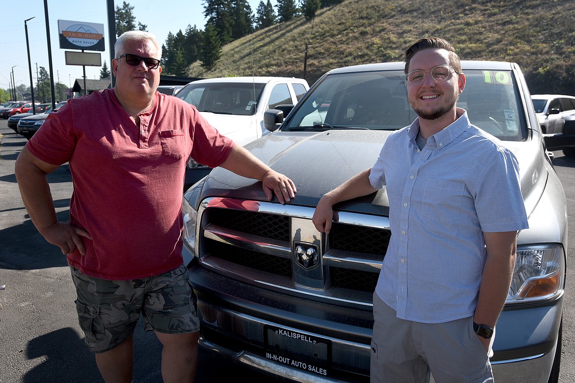 Jordon Fletcher, right, and Kevin McIntosh have been operating In-N-Out Auto Sales in Evergreen since June. (Jeremy Weber/Daily Inter Lake)