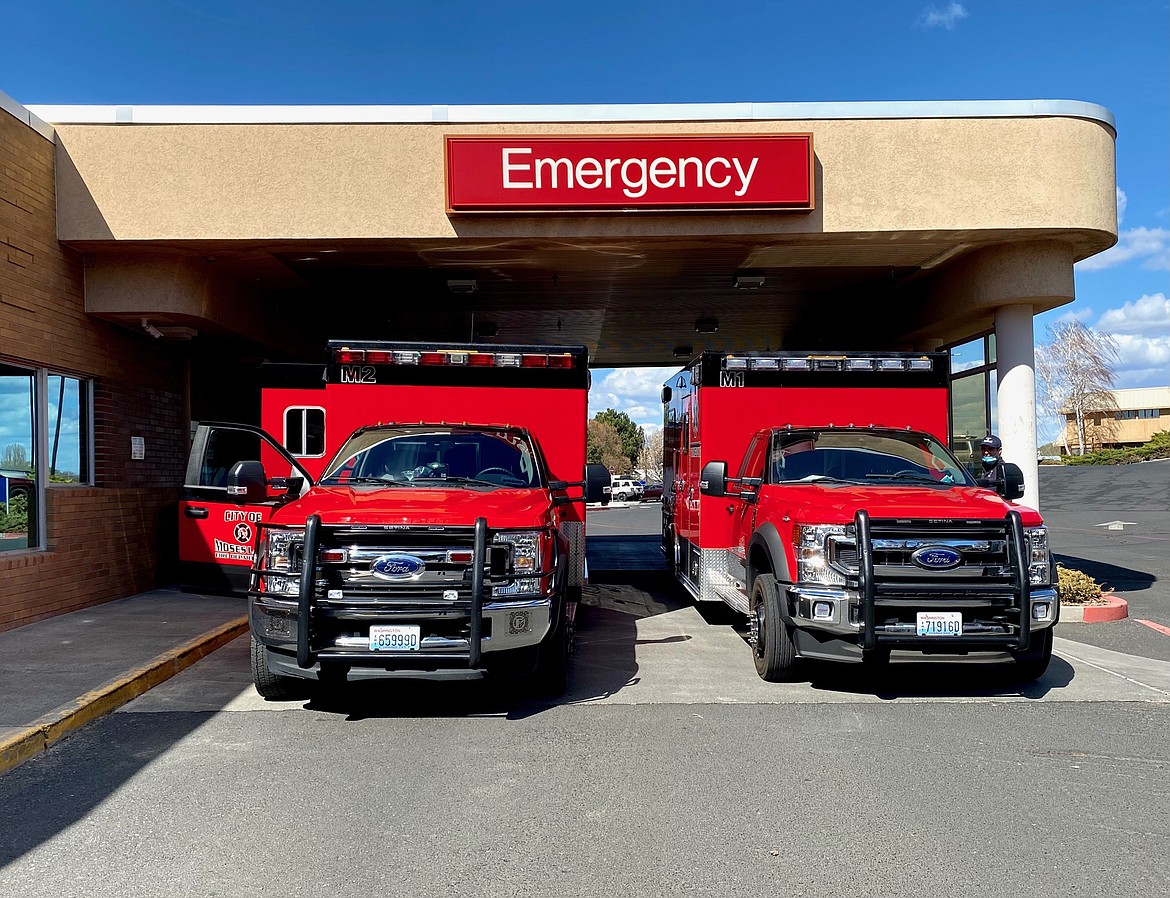 Moses Lake Fire Medic 1 and Medic 2 transfer patients at Samaritan Hospital earlier this month.