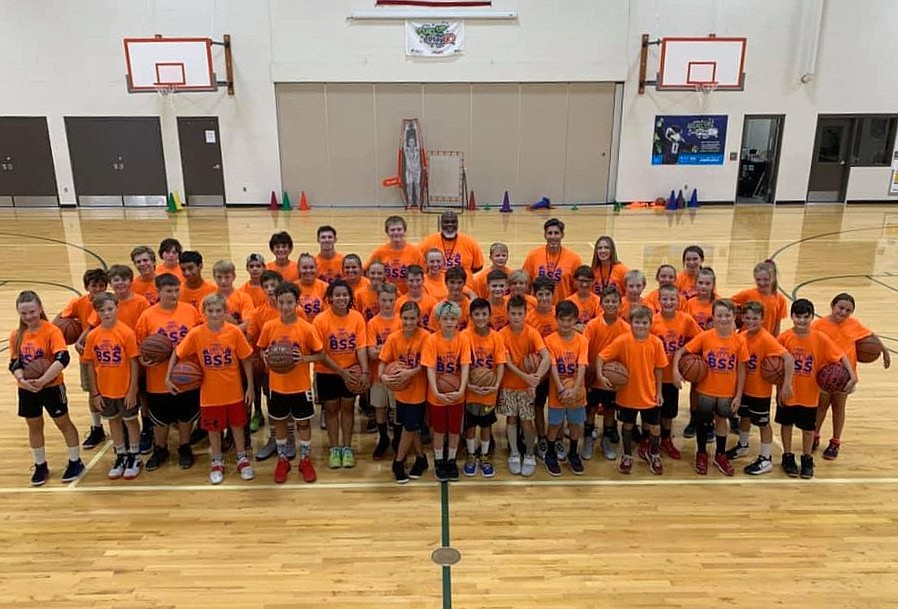 Participants in the annual Basketball School of Sandpoint summer camp pose for a photo.