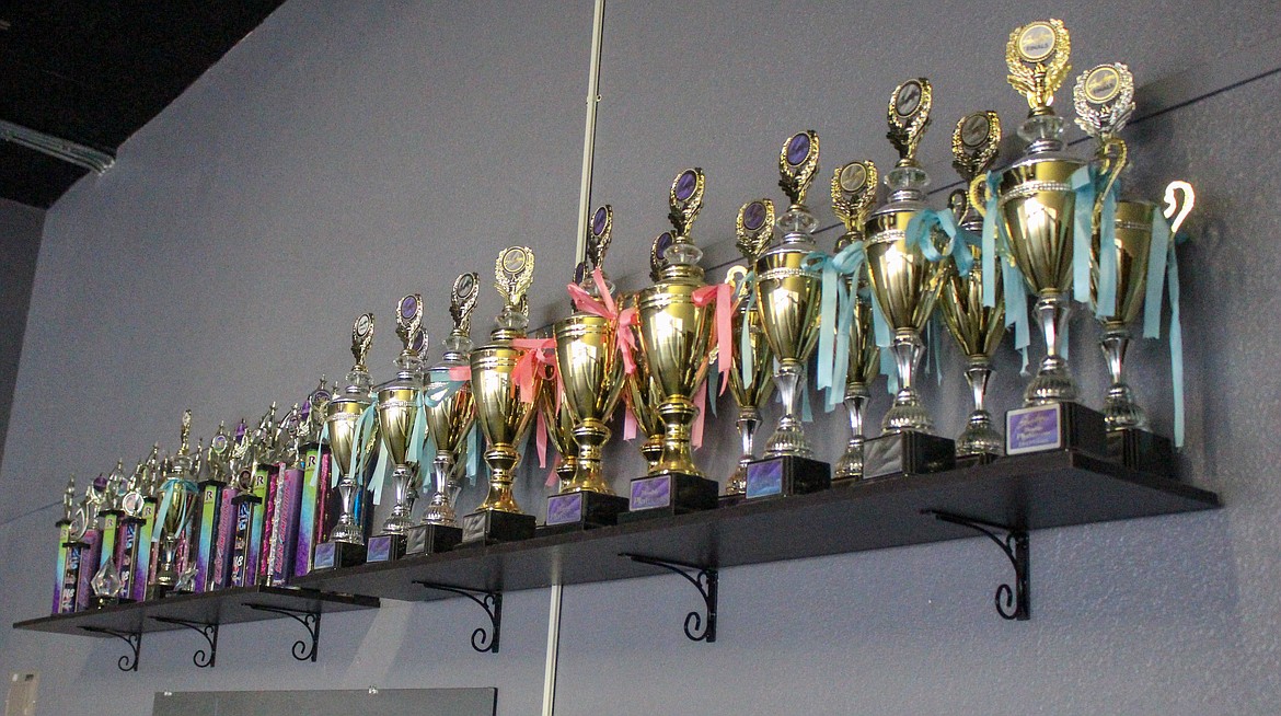 Trophies line the shelf inside the studio at The Ballet Academy of Moss Lake.
