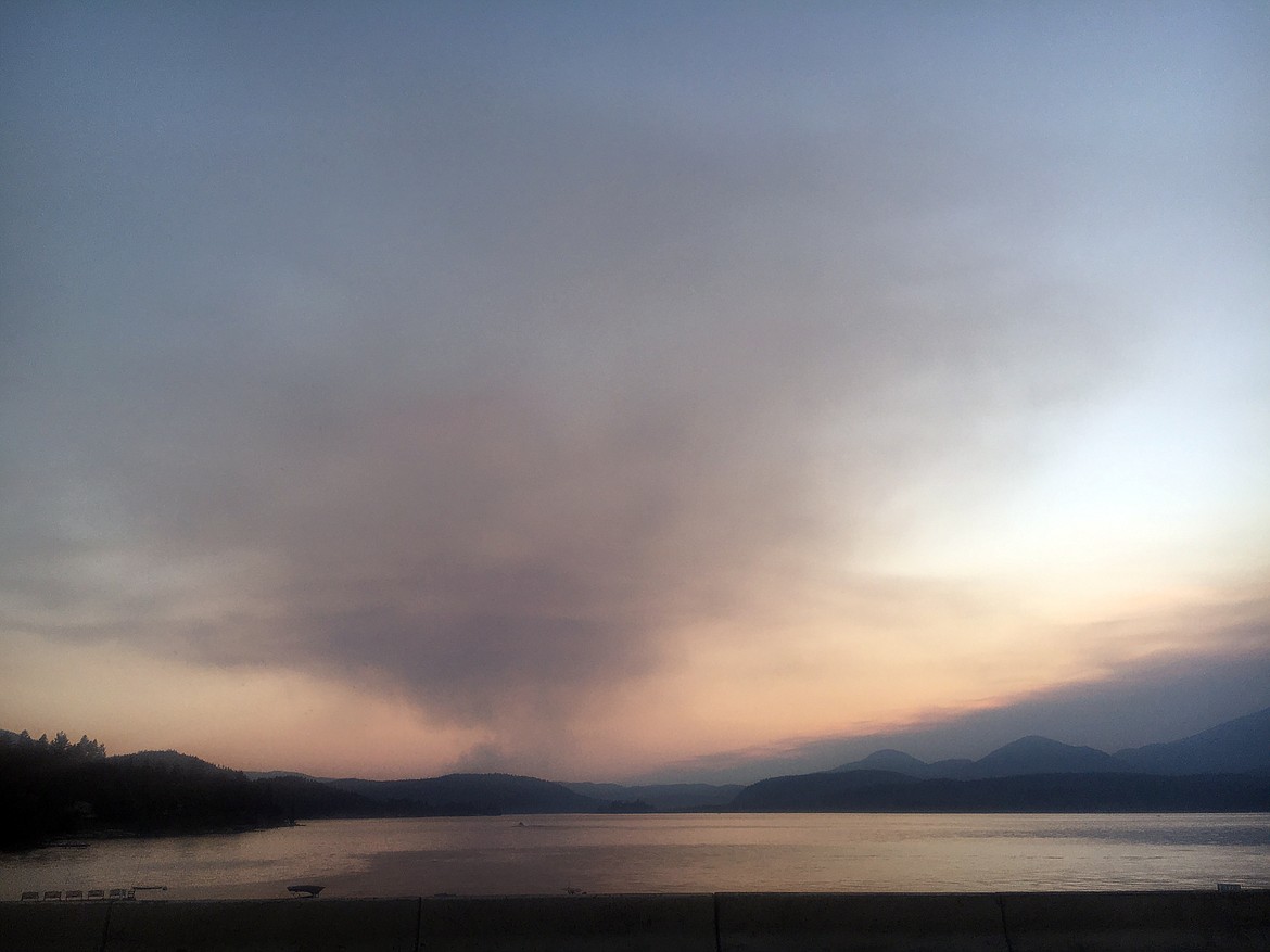 The plume of smoke from the Pioneer Fire, located 3 miles northwest of Priest River, as seen from the Long Bridge in Sandpoint.