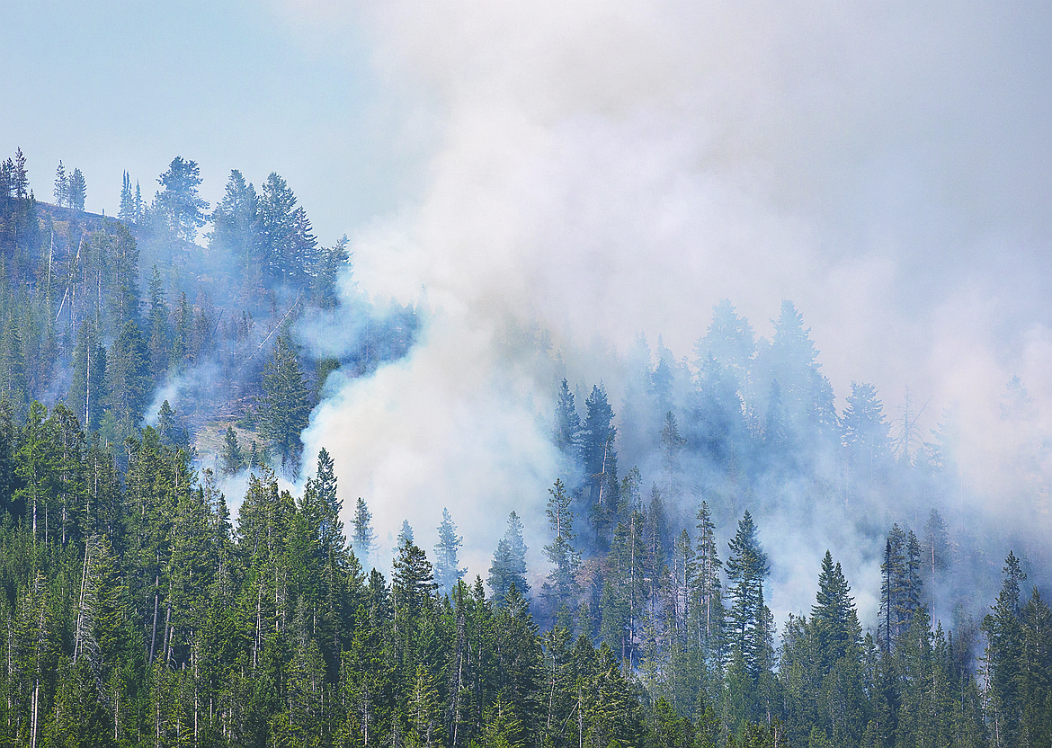 The Hay Creek Fire is burning in steep, rocky, terrain on Liebig Mountain, making a direct attack nearly impossible.