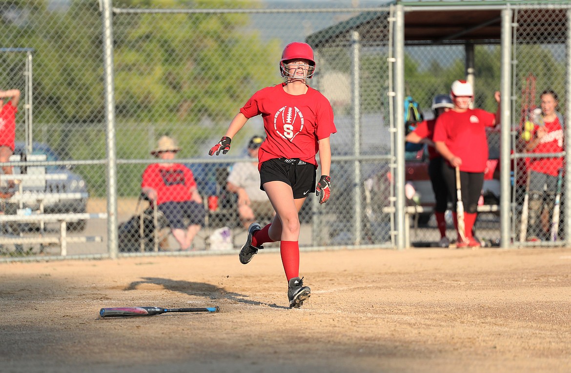 Ashlyn Darling runs to first base after being hit by a pitch on Thursday.