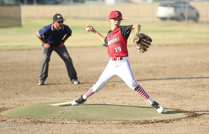 Andrew Aexel pitches during the championship game against Brewster on July 25.