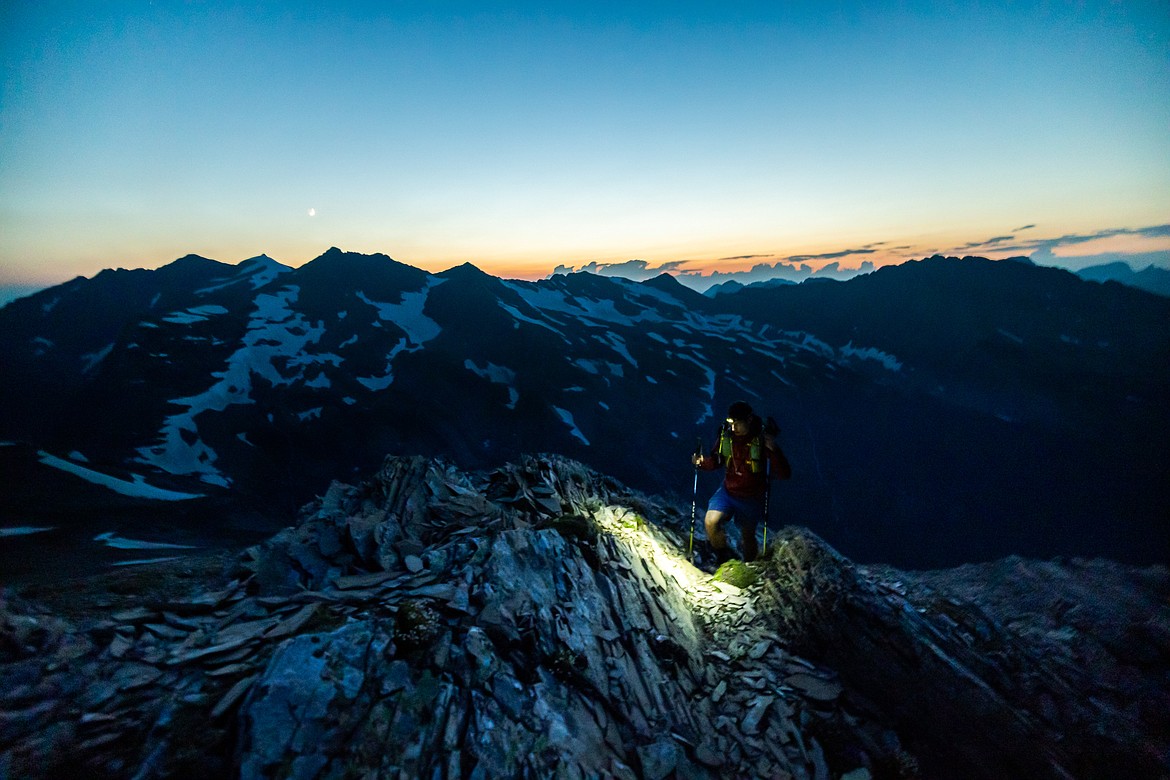 Greg Burfeind makes his way up the eastern ridge of Mount Jackson in Glacier National Park. (Courtesy of Noah Couser)