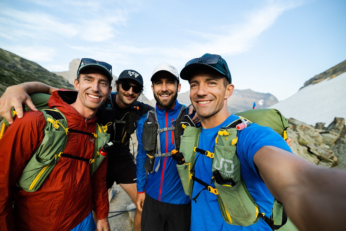 From left to right: Greg Burfeind, Colton Born, Charlie Hoving and Noah Couser pose for a photo in Glacier National Park. Born and Hoving tagged along during part of Burfeind and Couser's attempt to summit Glacier's six highest peaks in six days. (Courtesy of Noah Couser)