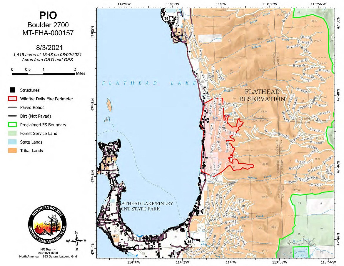 The boulder 2700 Fire map on Aug. 3. (Northern Rockies Incident Management Team 4)