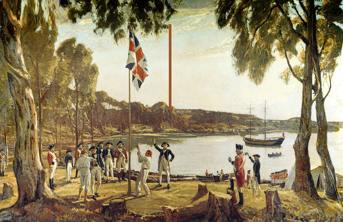 The British First Fleet with civilians and convicts arrived in Botany Bay near Sydney in 1788 to establish Australia’s first penal colony.