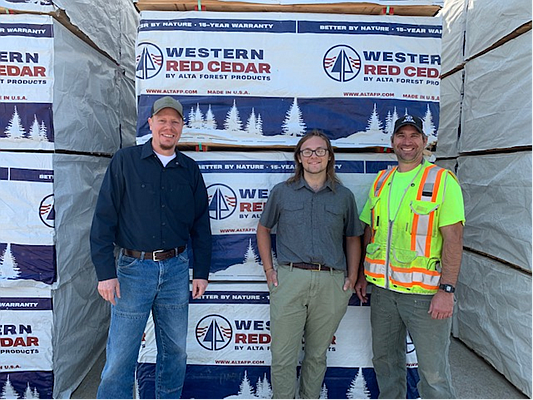 L to R: Alta HR/safety manager Jeremy Dineen, Emmet Melior, Alta plant manager Ryan Comer (Photo courtesy of Alta Forest Products)