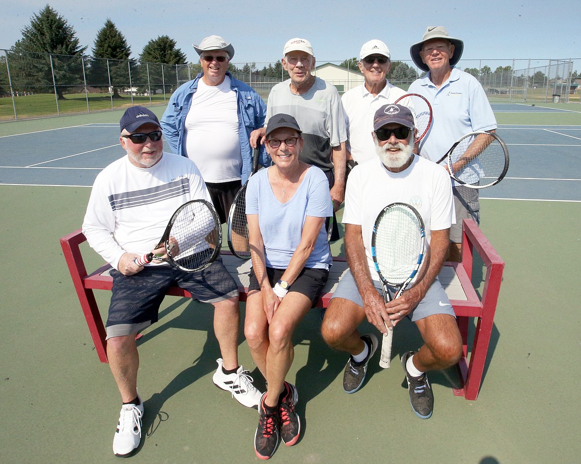 Tennis players pose for a picture at Lake City High School. Front row from left, Bob Palmer, Shelby Watson and Gary Mamola. Back row from left, Randy Pooley, Don Chisholm, David Wold and Mike Cheeley.