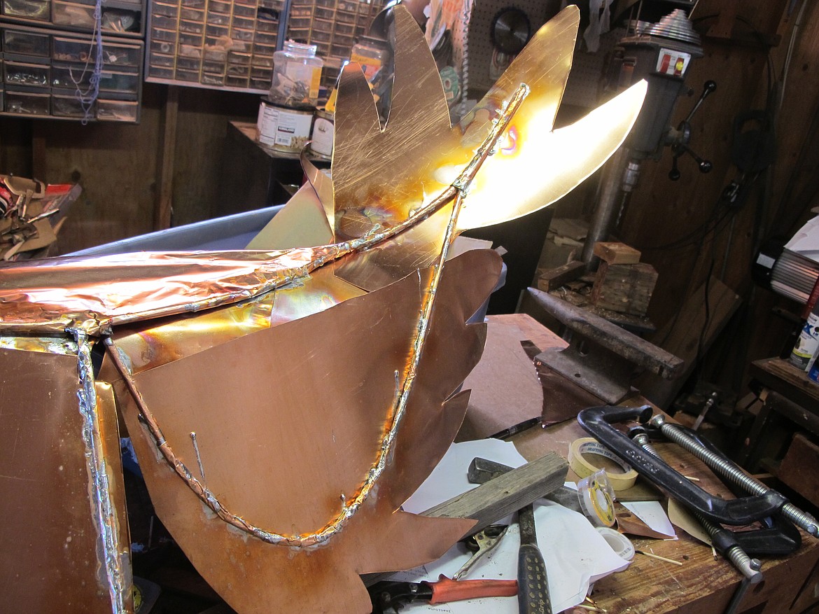 A wing under construction for Eddie, a copper-covered steel framed bald eagle created by Byron Anderson. Photo courtesy of Bryon Anderson.