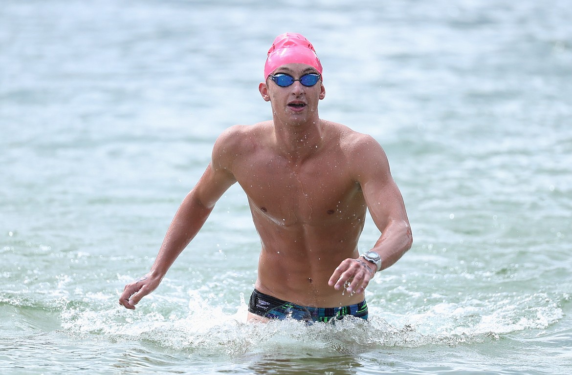 Caleb Norling nears the finish of the 26th annual Long Bridge Swim on Saturday. He was the top finisher from Sandpoint, placing ninth overall.