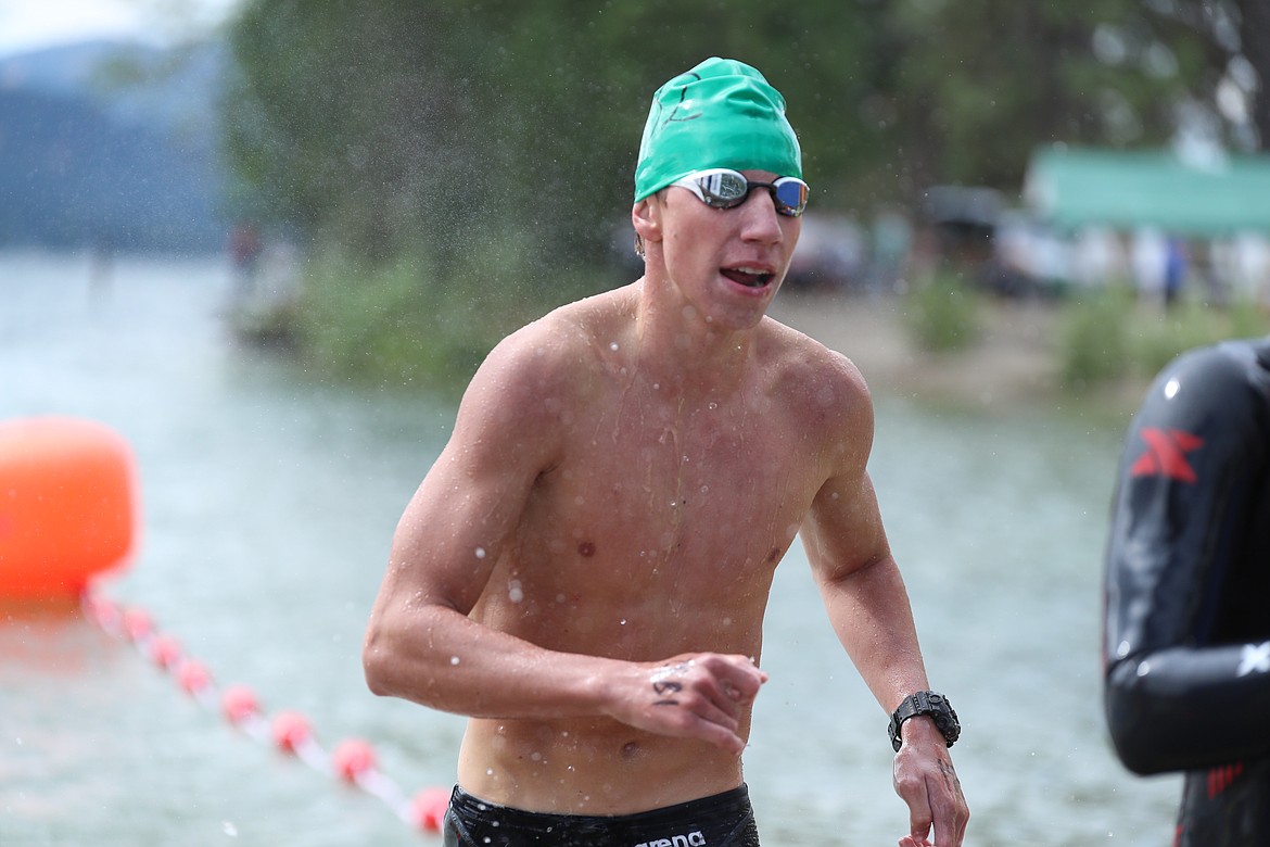 Hayden Leavitt crosses the finish line on Saturday.