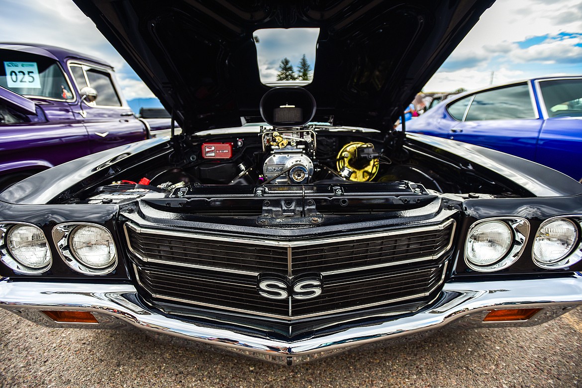 A peek under the hood of a 1970 Chevy Chevelle with a 509 big block engine producing 950 horsepower at the Evergreen Show 'N Shine at Conlin's Furniture on Saturday, Aug. 7. (Casey Kreider/Daily Inter Lake)