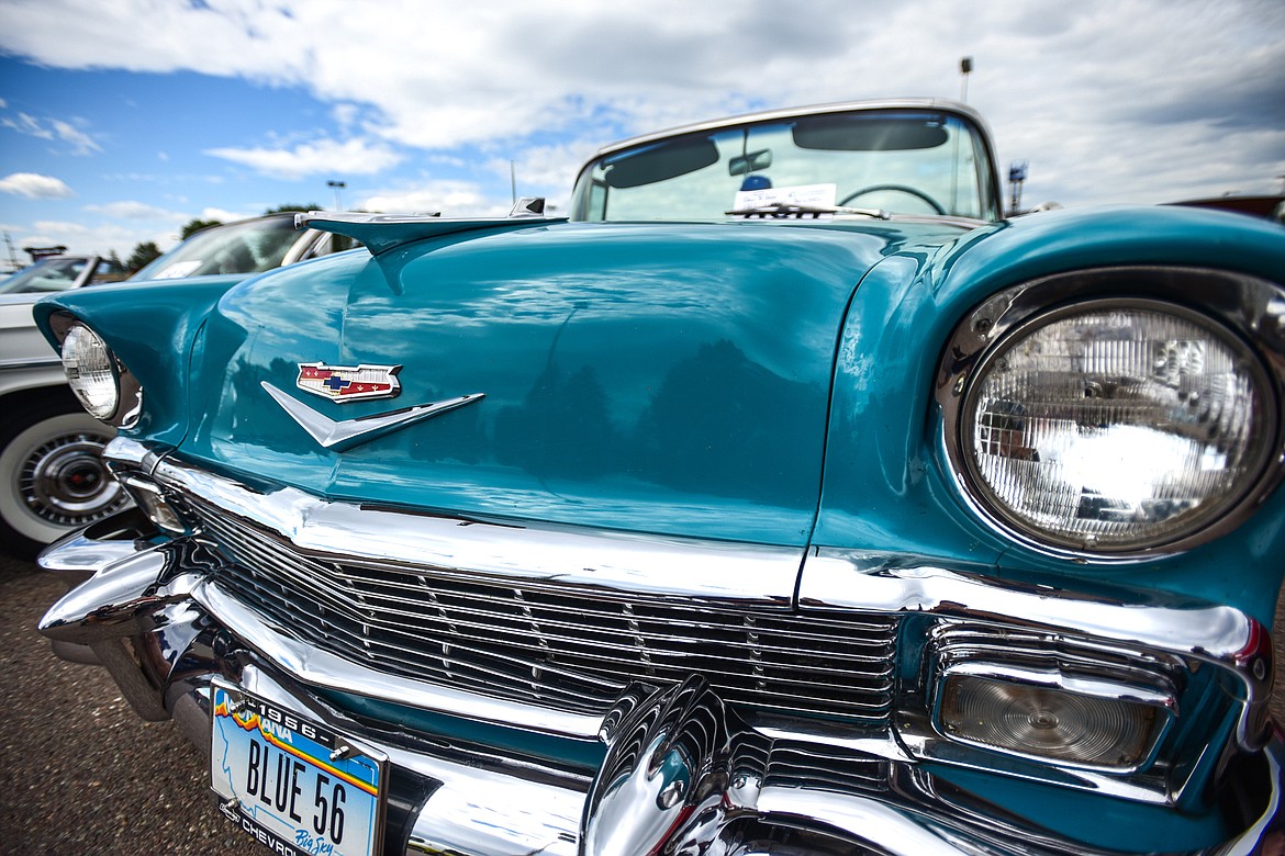 A 1956 Chevy Bel Air belonging to Art Olson at the Evergreen Show 'N Shine at Conlin's Furniture on Saturday, Aug. 7. (Casey Kreider/Daily Inter Lake)